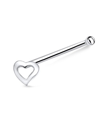 Hollow Flat Heart Silver Bone Nose Stud NSKD-132